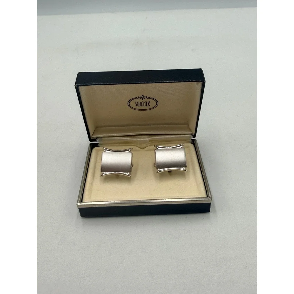 Swank Cufflinks Mens Silver Vintage Mid Century Modern Rectangular